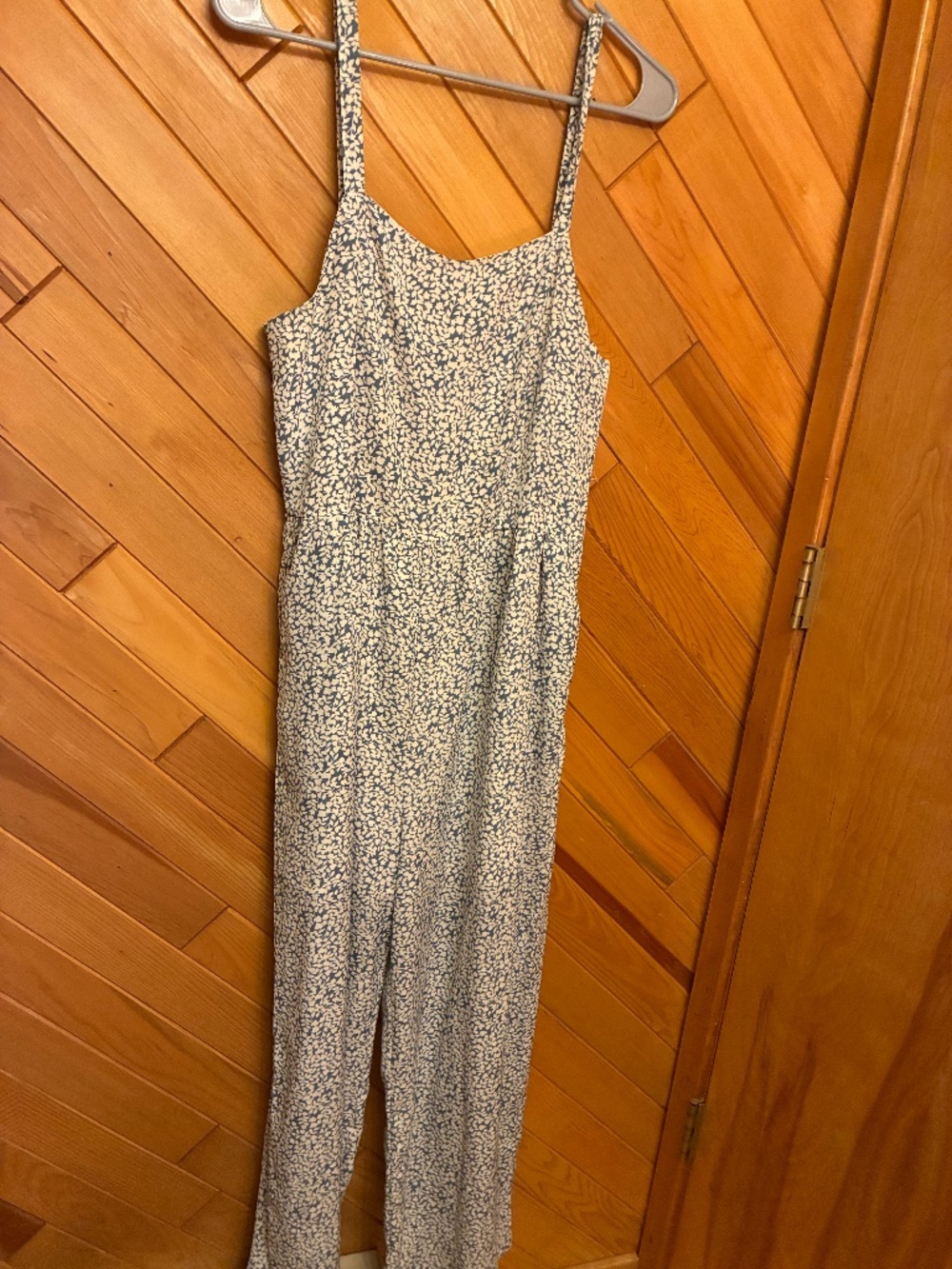 Blue and white floral jumpsuit